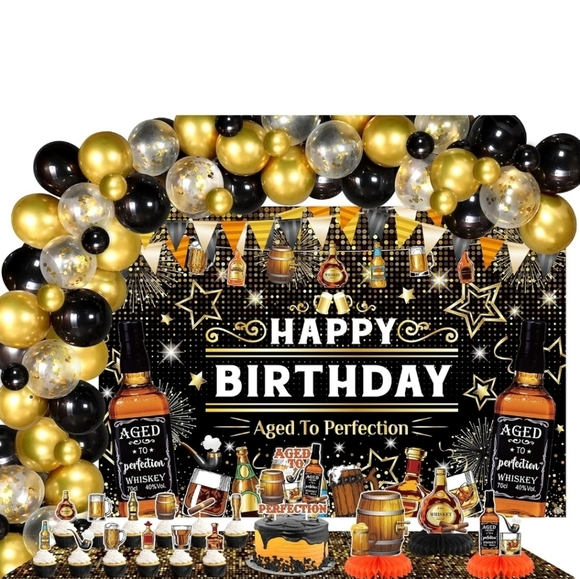 Perfection Whiskey-Themed Birthday Decor - Black and Gold - Picture 1 of 5
